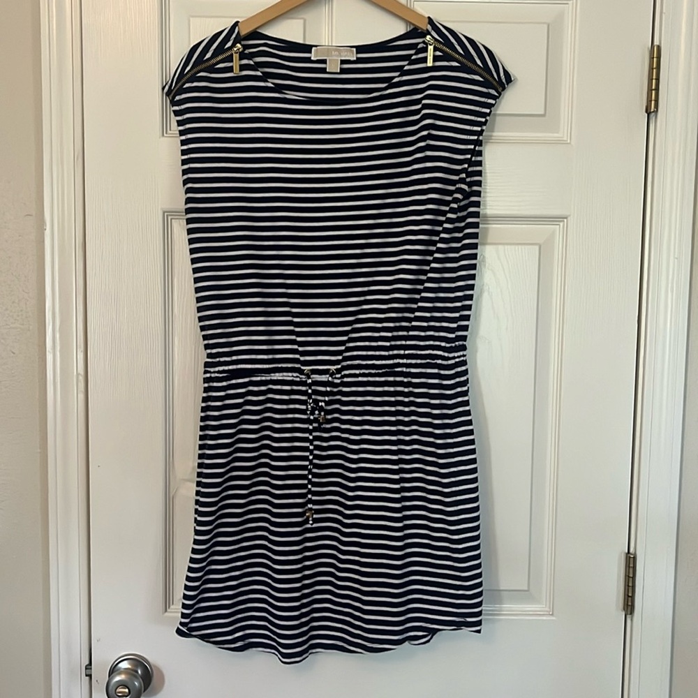 Navy and white striped cotton dress